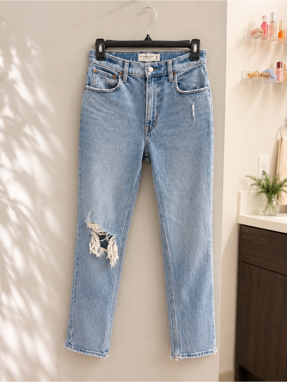 Abercrombie & Fitch Light Blue Straight Leg Distressed Jeans